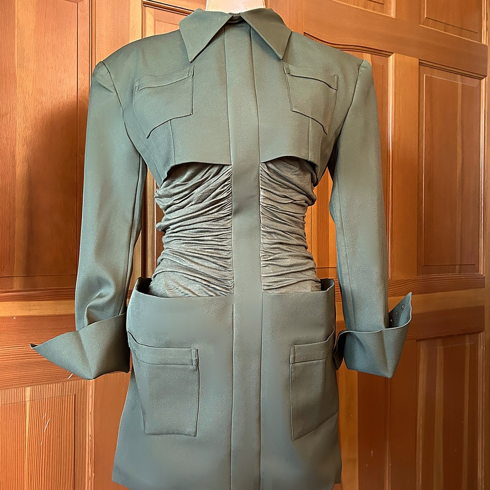 Army Cape Designer Mini Dress. - Picture 4 of 17